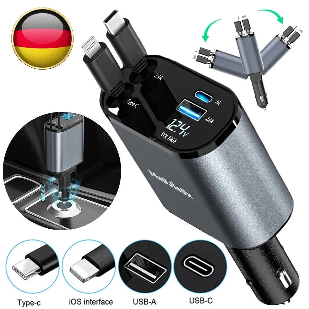 LifePilot retractable 4-port car charger product details