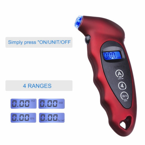 Black digital tire pressure gauge with LCD screen