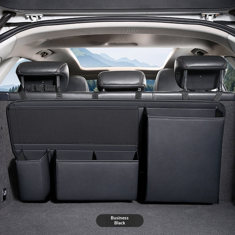 Black leather trunk storage organizer for cars and SUVs