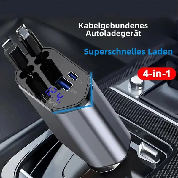 Retractable multi-device car charger feature view