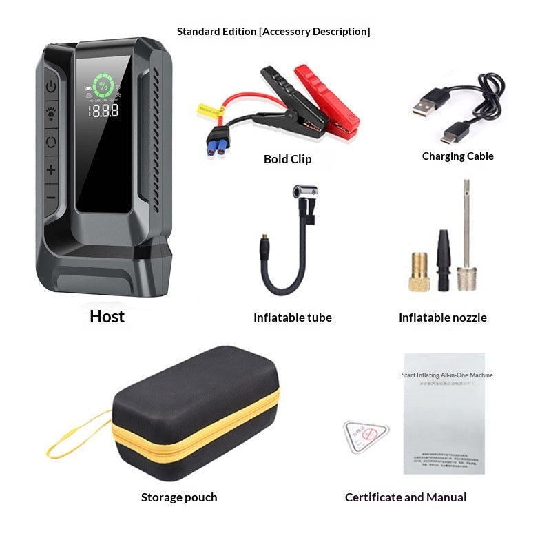 Portable air pump inflating a vehicle tire