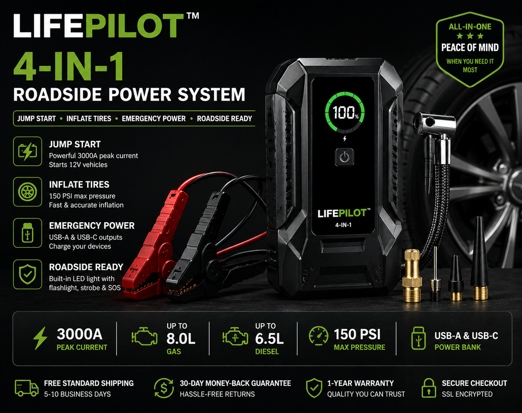 LifePilot™ 4-in-1 Jump Starter & Portable Tire Inflator