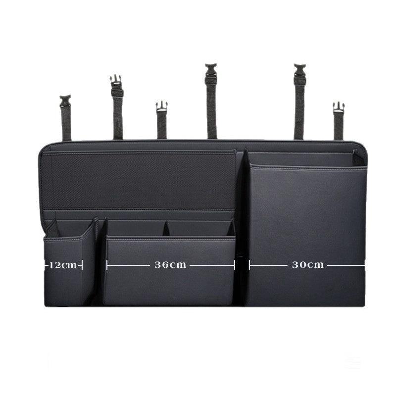 Multi-layer hanging organizer installed in a vehicle trunk